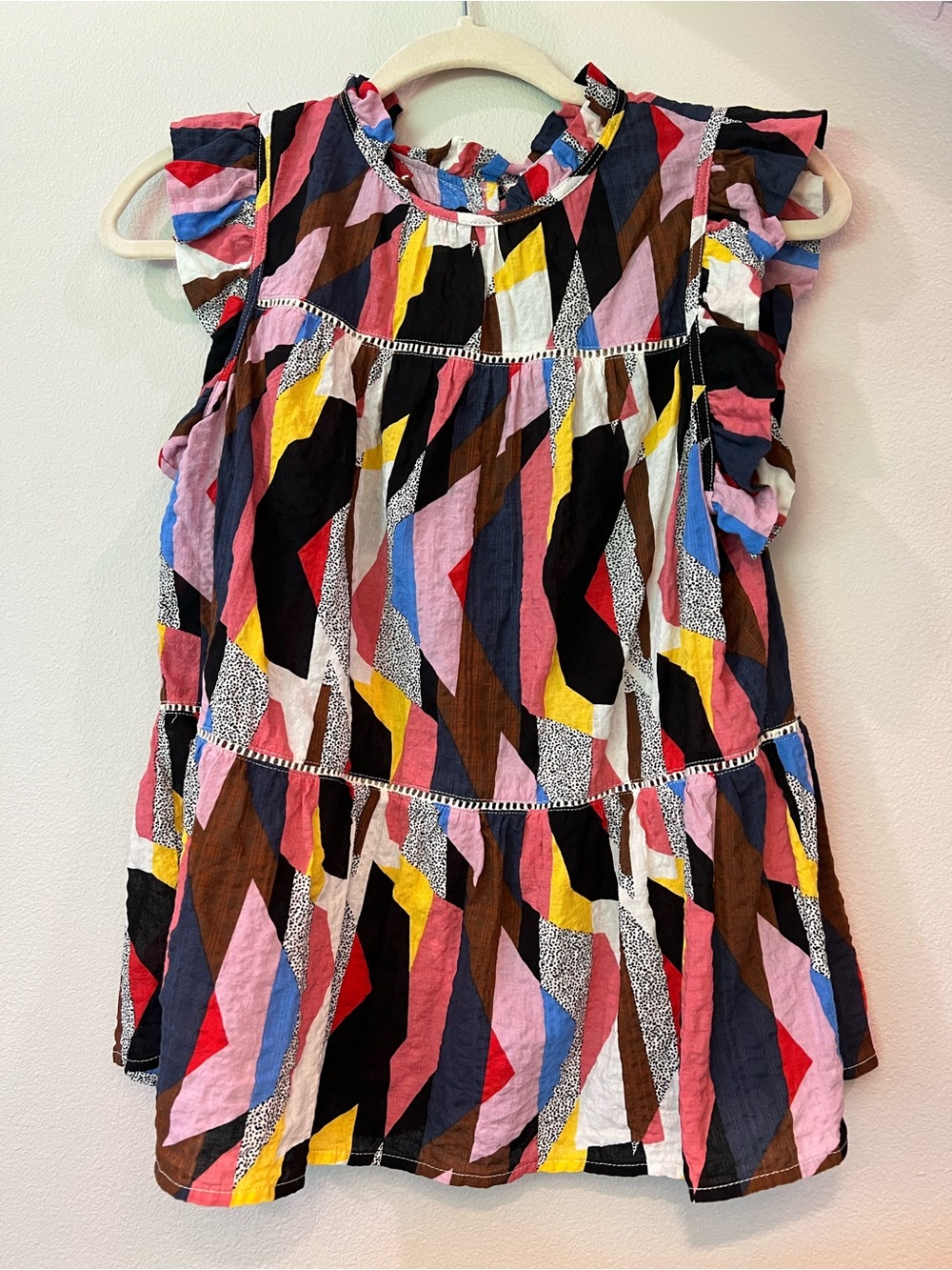 THML Multicolor Abstract Print Ruffle Neck Blouse